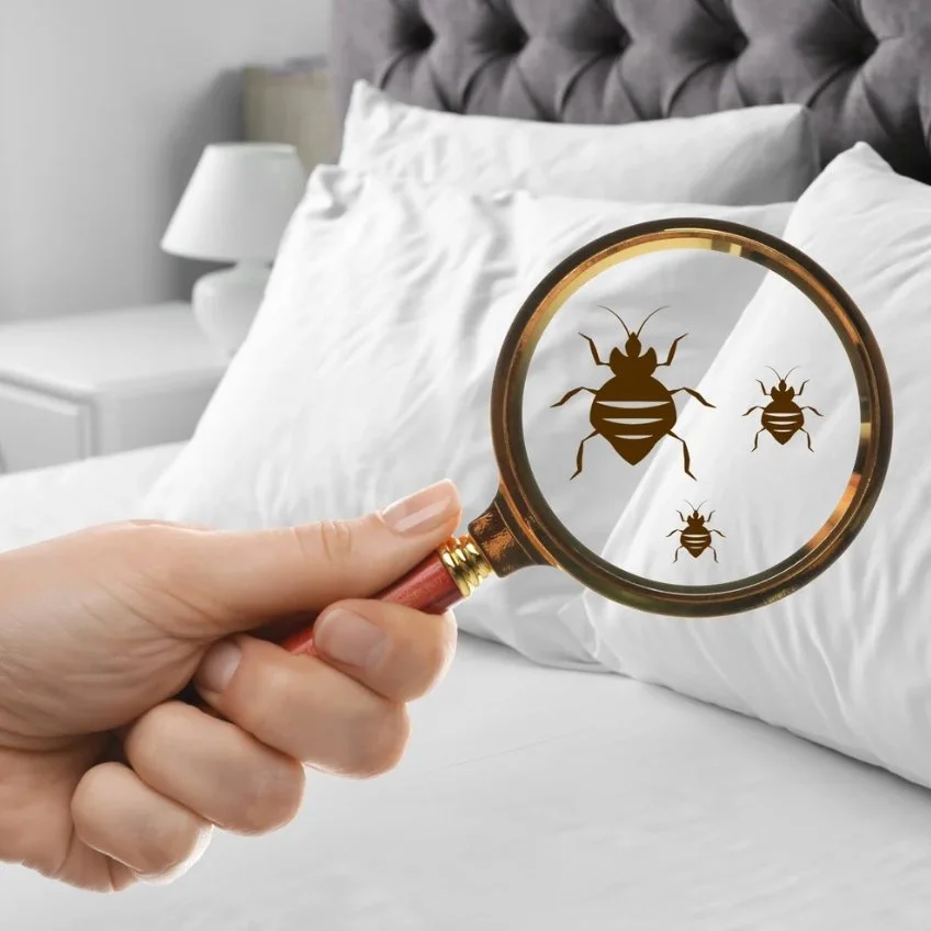 bed bug inspection in a bedroom at a home in Arizona